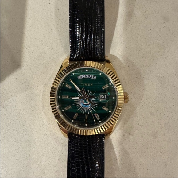 Jacquie Aiche Gold Case Watch with malachite  Dial and Black Strap - Picture 7 of 10